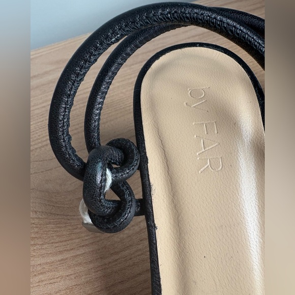 By Far Charlie Black Leather Knot Sandals Size 36 Square Toe 2.5” Heel - Picture 14 of 14